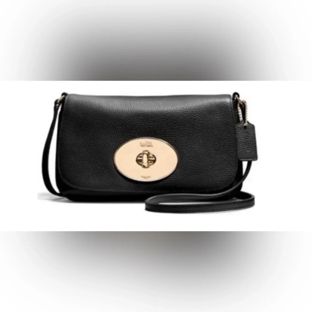 *Coach* Liv Black Leather Crossbody with Gold Turn-Lock